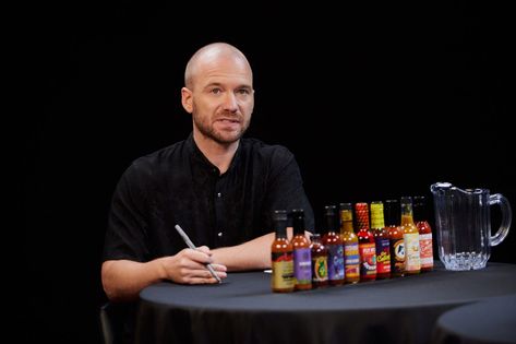 How Hot Ones Turned Spicy Chicken Wings Into Celebrity Interview Gold | Vanity Fair Hot Ones Wings Challenge Party, Hot Ones Interview, Hot Chicken Wings, Spicy Chicken Wings, First We Feast, Spicy Wings, Gold Vanity, Hot Ones, Late Night Show