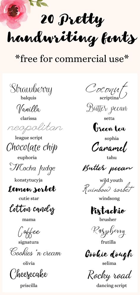 20 Feminine and beautiful script fonts, free for commercial use. Download these pretty handwriting fonts today and use for your art, design, and business projects for free. Yay for free handwritten fonts! #fonts #freeforcommercialuse #freefonts #scriptfonts #handwritingfonts #handwritten #art #graphicdesign #webdesign #blogging #blogdesign Font That Looks Like Handwriting, Cricut Handwriting Fonts, Design Writing Handwriting, Fonts Handwriting Dafont, Free Girly Fonts, Free Fonts For Goodnotes, Good Handwriting Fonts, Pretty Fonts For Tattoos, Free Fonts Commercial Use