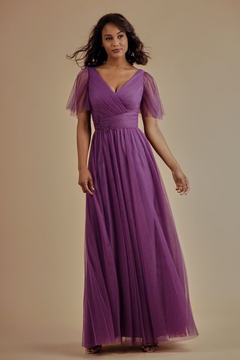 L214009 Soft Tulle Long Bridesmaid Dress with V-Neckline Bridesmaid Dresses Tulle, Vows Ideas, Affordable Bridal Dresses, Renew Vows, Bridesmaid Tulle, Tulle Bridesmaid, Dresses Tulle, Special Event Dresses, Fashion Hairstyles