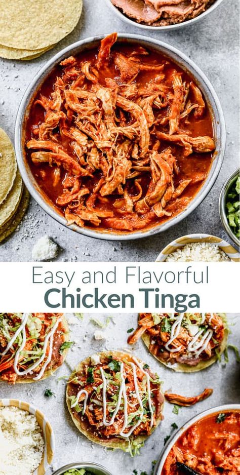 Best Chicken Tinga Recipe, Crockpot Chicken Tinga Recipe, Mexican Poached Chicken, Mexican Tinga Chicken, Chicken Tinga Sauce, Tinga Tacos Chicken, Chicken Tinga Tacos Crockpot, Slow Cooker Tinga Chicken, Tinga Chicken Tacos