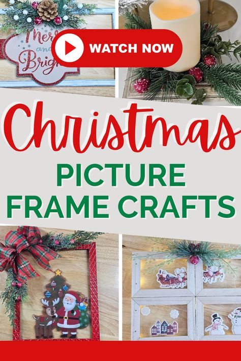 Christmas DIY Crafts using Dollar Tree Picture Frames. Picture frame hacks. DIY Christmas Decor Idea How To Use Picture Frames To Decorate, Holiday Frames Craft, Christmas Picture Frame Decor, Christmas Diy Picture Frame, Photo Frame Christmas Ideas, Diy Canvas Picture Frame, Christmas Crafts With Picture Frames, Christmas Picture Frames Diy Craft Ideas, Picture Frame Christmas Crafts