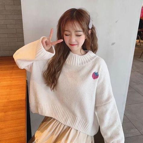 Pink,White or yellow? Discount code KAWAII 💫 Free shipping worldwide 🌎✨ Strawberry Sweater, Japanese Fashion Kawaii, Strawberry Embroidery, Kawaii Sweater, Holiday Costumes, Party Kleidung, Cute Strawberry, Embroidered Sweater, Loose Sweater