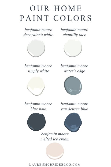 Connecticut life and style blogger Lauren McBride shares the paint colors in her home and one tip on selecting paint colors. 2023 Paint Colors Benjamin Moore, Lake House Paint Colors Benjamin Moore, Blue White Paint Colors, Best Paint Colors 2023, Modern Coastal Paint Colors, Ninja Turtle Crafts, Home Paint Colors, Van Deusen Blue, Benjamin Moore Blue