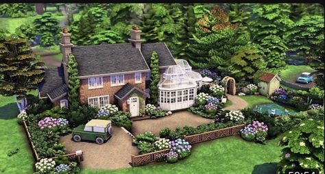 Ts4 Landscape Cc, English Cottage Floor Plans, English Countryside Cottage, English Countryside Home, Sims Lots, Sims 4 Cottage, Roblox House, Country Cottage Garden, English Houses