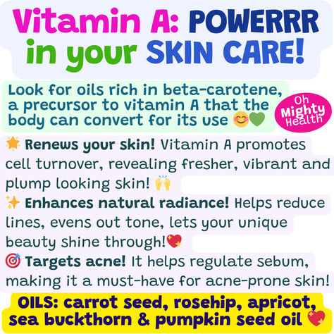 Graphic card explaining about vitamin A for skin care. Vitamin A For Skin, Vitamin A Benefits, Good Skin Tips, Vitamins For Skin, Exfoliating Scrub, Skin Aging, Skin Benefits, Skincare Tips, Skin Tips