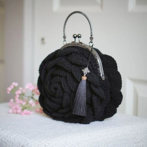 Just restocked the shop's most favorited purse! The cotton yarn option is sold out but we just added the anti-pill acrylic yarn option with black metal frame. #rosebag #crochetrosebag #blackeveningpurse Rose Bag, Mercerized Cotton Yarn, Diy Bag Designs, Dark Style, Stylish Purse, Crochet Rose, Evening Purse, Black Metal Frame, Unique Crochet