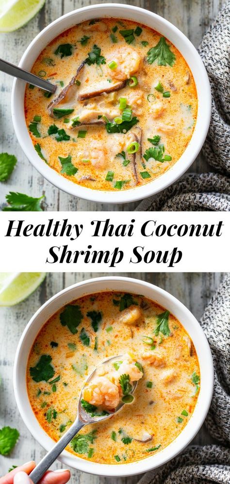 Shrimp Coconut Curry, Thai Coconut Shrimp, Thai Shrimp Soup, Shrimp Coconut, Whole30 Soup Recipes, Thai Shrimp, Coconut Curry Soup, Paleo Soup, Shrimp Soup