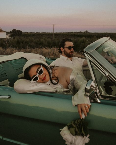 Evening post? How do we feel about it? I just couldn’t not post these immediately. These are the sneak peaks from this stunning evening vintage old Hollywood engagement shoot. The outfits? The vintage mustang? Are you kidding me? • • • #norcalphotographer #northerncaliforniaphotographer #photographer #photography #weddingphotographer #elopementphotographer #couplesphotographer #sacramento #sacramentophotography #weddingphotography #elopmentwedding #bayarea #bayareaphotography #wildhairand... Vintage Wedding Engagement Pictures, Pinup Couple Photoshoot, Engagement Photos 50s Theme, Retro Engagement Photoshoot, Motel Engagement Photos, Sunglasses Engagement Photos, Old Hollywood Couples Photoshoot, Vintage Western Engagement Photos, Vintage Engagement Photos 1950s