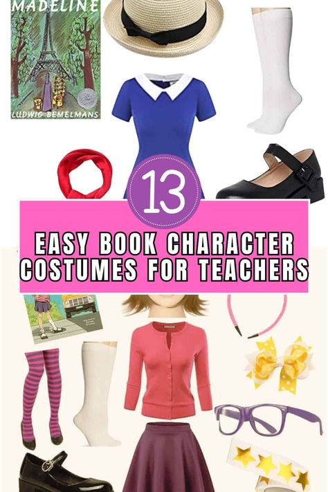 13 Easy Children's Book Character Costumes for Teachers & Adults Babysitters Club Costume Ideas, Preschool Teacher Book Character Costume, Book Characters Dress Up For Teachers Elementary Schools, Disney Book Character Costumes, Fly Guy Costume Diy Book Characters, Character Day Costumes For Teachers, Teacher Story Book Character Costumes, Story Book Characters Costumes, Short Hair Movie Characters