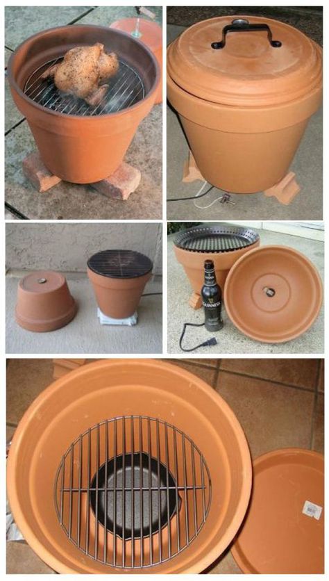 Do It Yourself Project - Perfect gift for Dad this Fathers Day - Easy DIY Smoker Grill {improved with a LID!} from a Terra Cotta Flower pot Tutorial via instructables Reka Bentuk Dapur, Smoker Ideas, Diy Smoker, Supraviețuire Camping, Hantverk Diy, Diy Grill, Smoker Grill, Terracotta Flower Pots, Diy Flower Pots