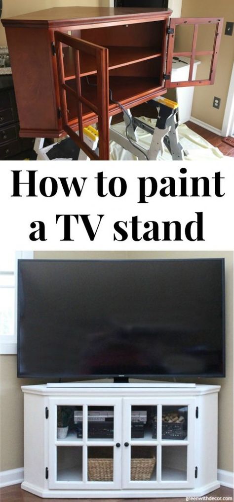 This TV stand makeover is just gorgeous after being painted with clay paint! Painting wood furniture is easy. Just follow the steps in this easy DIY tutorial for how to paint a TV stand. #tvstand #furniturepainting #paintedfurniture #furnituremakeover #paint #diy #diyproject #claypaint #coastaldecor Dresser Makeover Tv Stand, Tv Stand Green, Diy Furniture Nightstand, Painted Tv Stand, Tv Stand Makeover, Old Tv Stands, Diy Furniture Building, Swivel Tv Stand, Dresser Tv Stand