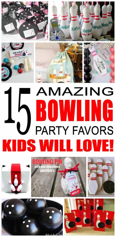 Bowling Party Favor Ideas - Kid Bam Bowling Party Snacks, Bowling Party Theme Ideas, Bowling Alley Party Ideas, Bowling Themed Birthday Party Favors, 5th Birthday Bowling Party, Bowling Gift Ideas, Kids Bowling Party Ideas, Bowling Party Favors Goody Bags, Girls Bowling Birthday Party Ideas