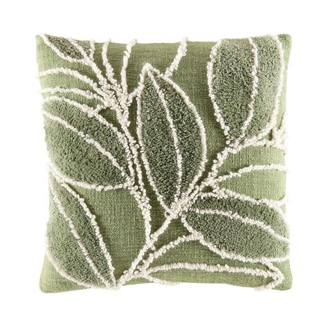 Mustard Cushions, Cushion Covers Online, Cushion Embroidery, Punch Needle Patterns, Green Square, Punch Needle Embroidery, Needle Punch, Tropical Leaf, Cushion Inserts