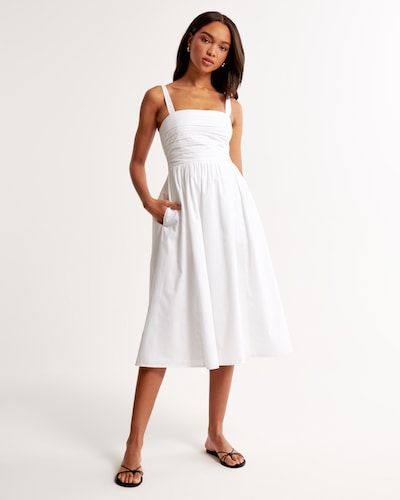 Women's Dresses & Jumpsuits | Abercrombie & Fitch Crossback Dress, Denim Button Up Dress, Classic White Dress, Orange Midi Dress, Abercrombie And Fitch Dresses, Sundress Dress, White Sundress, White Eyelet Dress, American Clothing