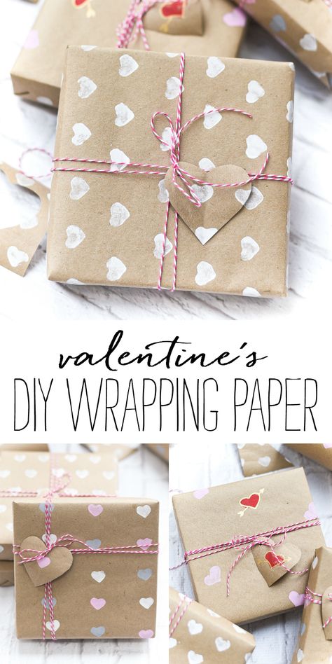 Valentine Day Wrapping Paper DIY - Homemade Wrapping Paper Tutorial for Valentine - Heart Wrapping Paper Made with Heart Stamps. Valentines Day Wrapping Ideas, Valentine’s Day Wrapping Ideas, Valentine Gift Wrapping Ideas, Valentines Day Wrapping, Homemade Wraps, Wrapping Paper Diy, Valentines Gift Wrap, Homemade Stamps, Heart Wrapping Paper