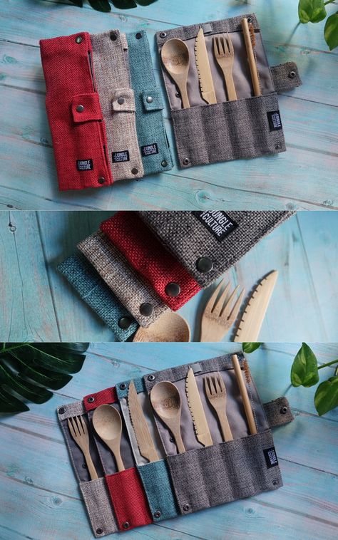 Cutlery Bag Sewing, Diy Cutlery Pouches, Cutlery Pouch, Zero Waste Products, Bamboo Cutlery, Sewing Machine Basics, Linen Tableware, Plastic Grocery Bags, String Bag