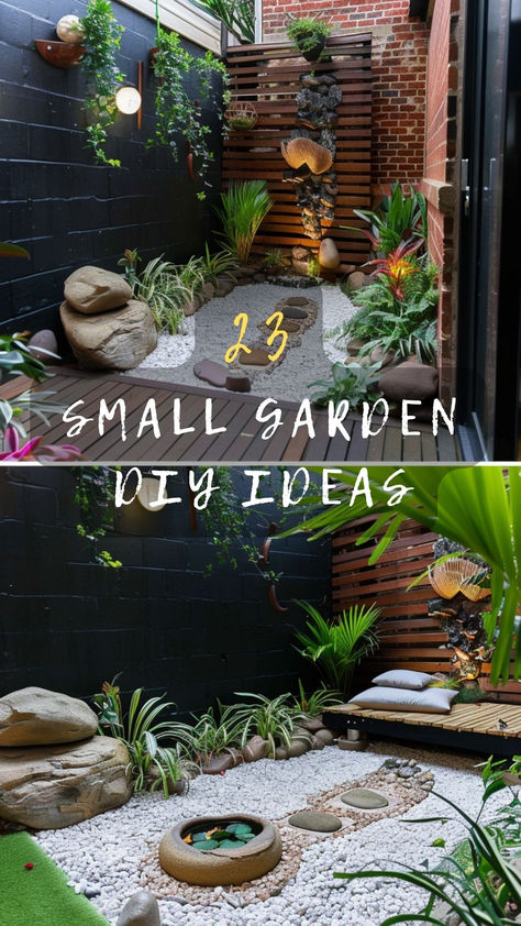 Find Your Perfect Small Garden Design! Explore 23 DIY Small Garden Ideas That Are Perfect For Bringing Life And Color To Your Limited Spaces. Ready To Discover? Click To Explore And Design! 🌿🏡#PerfectGarden #GardenDesign #DiscoverGardening #ExploreDesign #ColorfulSpaces Pergola Ideas For Small Gardens, Small Pergola Seating Ideas, Decorating Garden Ideas, Small Simple Garden Design, Tiny Yard Ideas, Small Square Garden Ideas, Small Garden Area Ideas, Small Garden Diy, Small Courtyard Ideas