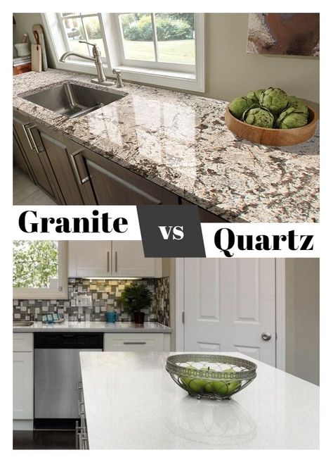 Granite Or Quartz Countertops, Granite Island Kitchen, Granite Vs Quartz, Quartz Vs Granite Countertops, Granite Benchtop, Quartz Vs Granite, Cost Of Countertops, Remodel House, Granite Quartz Countertops