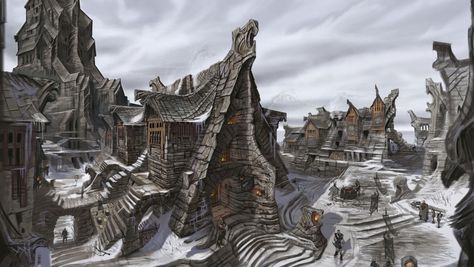 The Elder Scrolls V Skyrim Concept Art by Adam Adamowicz Skyrim Concept Art, Skyrim Art, Fantasy Village, Elder Scrolls Art, Elder Scrolls Skyrim, Motion Capture, Elder Scrolls V Skyrim, Fantasy City, The Elder Scrolls