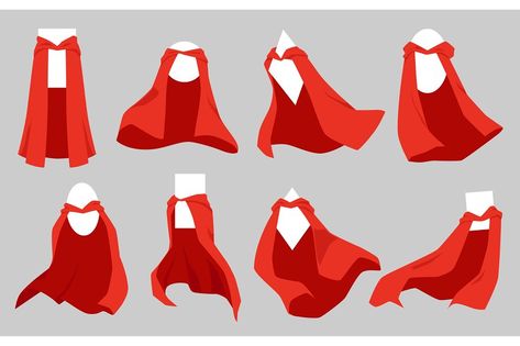 Collection of red super hero cape with white empty badges or emblems in various shapes inside, flat vector illustration isolated on grey neutral background. Cape Physics Drawing, Character With Cape, Cape Sketch, Cape Drawing References, Cape Illustration, Cape Drawing, Superhero Reference, Cape Superhero, Superhero Costumes Female