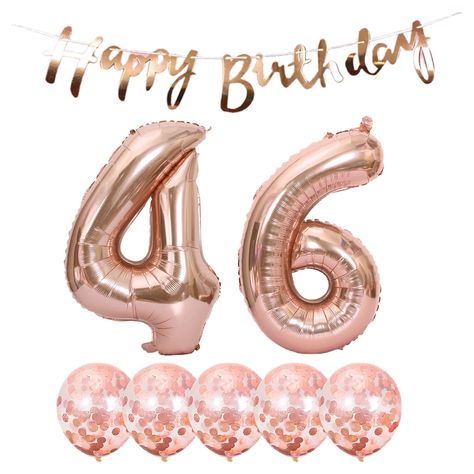 PRICES MAY VARY. You will get rose gold 46th birthday decoration kit includes Happy Birthday Banner(1set), Confetti Balloons(5pcs), large Number 46 balloon Rose gold party decor made from Aluminum Foil and Latex. You can stick these balloons on walls, tables and doors to forming a balloons bouquet or wall decoration! Suitable for birthday party or for an important party, anniversary celebration or any other occasion. These balloons are shipped flat, can be filled with helium or air. It can float 46 Years Old Birthday, Gold Party Decor, Balloons Bouquet, Rose Gold Party Decor, 46th Birthday, Rose Gold Theme, Gold Confetti Balloons, Rose Gold Confetti, Rose Gold Party