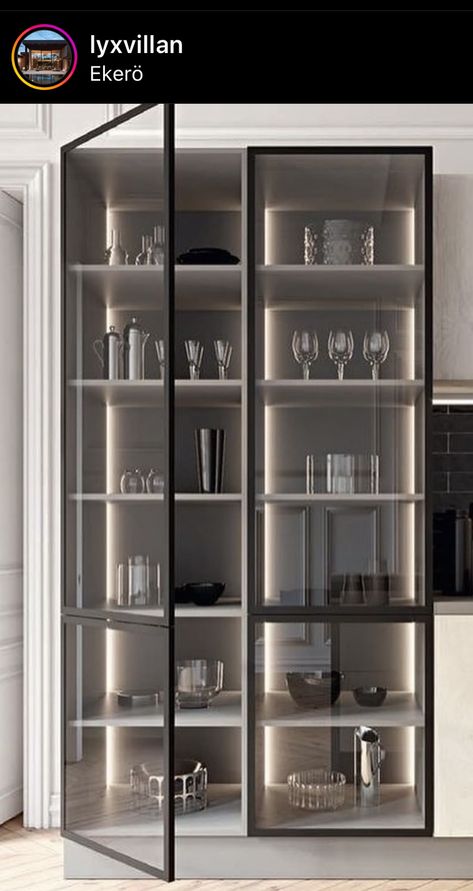 Luxury Cabinet Design, Modern Luxury Cabinet, Crockery Unit Ideas, Modern Crockery Unit, Modern Crockery, Dining Room Glam, Crockery Cabinet Design, Kitchen Wardrobe Design, Crockery Cabinet