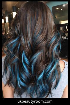 Blue Brown Hair, Sunkissed Hair Brunette, Blue Hair Highlights, Grey Hair Transformation, Hair Color Underneath, Cute Hair Colors, Creative Hair Color, Natural Gray Hair, Blue Highlights