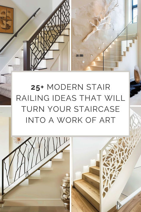 A variety of Modern Stair Railing Ideas. Staircase Rails Ideas, Handrail Design For Stairs, Modern Stair Rails, Indoor Stair Railing Ideas Metal, Stair Rails Ideas Banisters, Stairs Railing Design Modern, Stair Railing Ideas Metal, Unique Stair Railing Ideas, Staircase Handrail Ideas