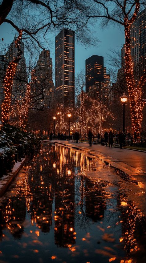 Christmas. This light tour of Manhattan's beloved park is captured in warm palettes of dark orange and gold, reflecting nature's serene beauty. Blending Y2K aesthetics with transportcore elements, it offers a nostalgic journey through romantic landscape vistas. A perfect scene for studybir enthusiasts or anyone seeking a cozy, holiday-inspired escape in the heart of the city. #CentralParkChristmas #Y2KWinter #RomanticCityLights Winter Orange Aesthetic, Orange Christmas Lights, Christmas In Philadelphia, Christmas 2024 Aesthetic, Christmas Wallpaper City, Gold City Aesthetic, Orange Christmas Wallpaper, Winter City Wallpaper, Christmas In The City Aesthetic