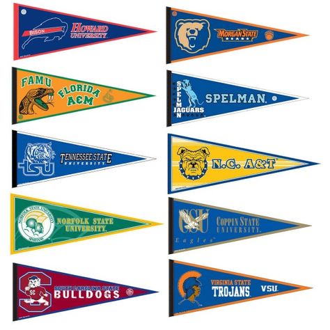 Historically Black College Pennants College Banners, Pennant Template, College Banner, Hbcu Colleges, College Pennants, Printable Baseball, College Bulletin Boards, College Flags, Graduation Templates