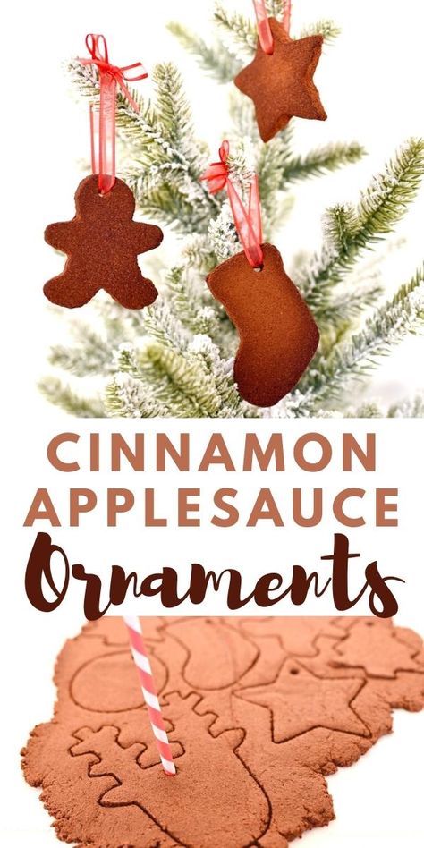 Cinnamon Ornament Recipe, Applesauce Ornaments, Cinnamon Applesauce Ornaments, Easy Kids Christmas, Cinnamon Applesauce, Diy Cinnamon, Cinnamon Ornaments, Santa Party, Kids Christmas Crafts Easy