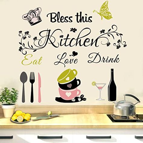 Kitchen Wall Decor Kitchen Wall Stickers Quotes Positive Word Decor Bless This Kitchen Wall Decal Vinyl Stickers, Decoration for Kitchen Dining Room, Baking Room Bar Restaurant Decoration Baking Room, Kitchen Wall Quotes, Decoration For Kitchen, Stickers Quotes, Word Decor, Wall Stickers Quotes, Kitchen Wall Decals, Diy Wall Decals, Restaurant Decoration