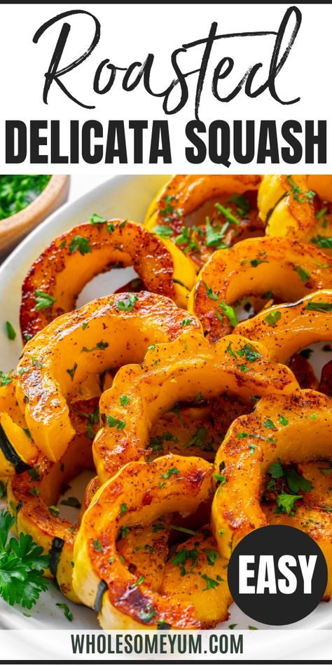 Roasted Delicata Squash Savory Delicata Squash Recipe, Oven Roasted Delicata Squash, Recipes For Delicata Squash, Delicate Squash Roasted, Delica Squash Recipes, Squash Medley Recipes, How To Cook Delicata Squash, Roasted Delicata Squash Recipe, Delectica Squash Recipe