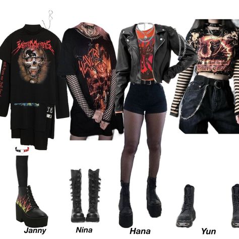 Band Member Outfits, Metal Goth Outfit, Punk Outfits For Women, Metal Concert Outfit Ideas, Rock And Roll Outfits, Rocker Chic Outfit, Ropa Punk Rock, Metal Outfit, Estilo Punk Rock