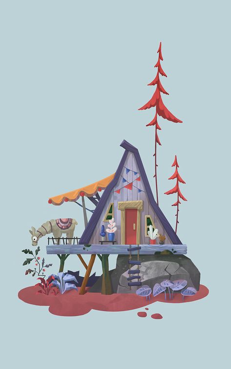 Northern House, Cabin Tattoo, Cute Cabins, Animal Art Projects, House Illustration, Cartoon Background, Mascot Design, Whimsical Illustration, Character Design Animation