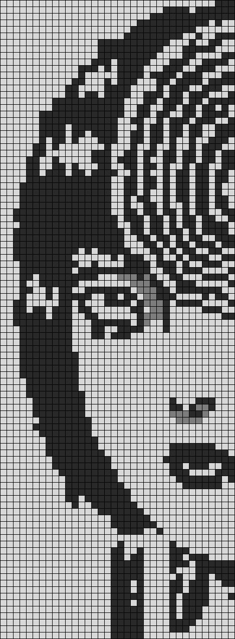 Alpha pattern #115989 | BraceletBook Alpha Patterns Junji Ito, Junji Ito Pattern, Coraline Grid Pattern, How To Crochet Pixel Art, Crochet Tapestry Pattern Black And White, Black And White Crochet Pattern, Junji Ito Cross Stitch, Junji Ito Perler Beads, Crochet Alfa Patterns