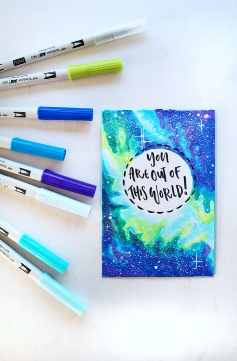 Galaxy Alcohol Markers, Dragonfly Anklet, Vbs Space, Cornrow Updo, Space Card, Aesthetic Paintings, Pro Markers, Markers Drawing Ideas, Calligraphy Ideas