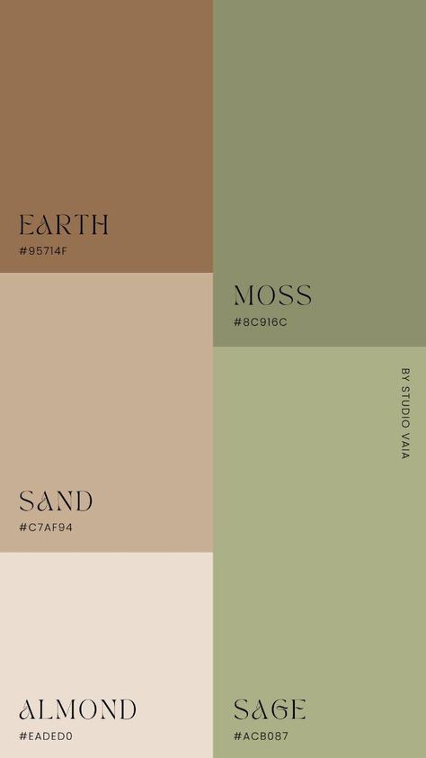 Natural Earth Color Palette, Earth Tones Pallet, Color Matching Interior Design, Earth Colours Aesthetic, Browns And Green Color Palette, Sage And Brown Color Palettes, Sage Green Rooms Color Scheme, Organic Color Scheme, Earthy Palette Colour Schemes