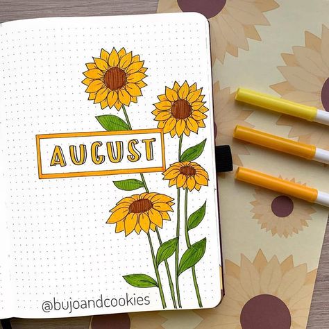 Bullet Journal Fame! 📒❄️ on Instagram: “Sunflower theme! 🌻 Nothing can resemble summer season as well as sunflower. Whenever you see a sunflower, it has that positive and cheerful…” Monthly Cover Ideas, August Bullet Journal Cover, Bullet Journal Layout Ideas, Journal Layout Ideas, Journal Monthly Cover, August Bullet Journal, Journal August, Bullet Bullet, Bullet Journal August