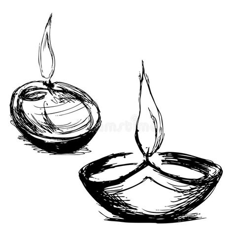 Hand sketch Diwali lamp royalty free illustration Diwali Lamp Drawing, Diwali Sketch, Diwali Doodle, Diwali Graphics, Diwali Drawings, Diya Illustration, Diya Drawing, Candle Sketch, Diwali Lamp