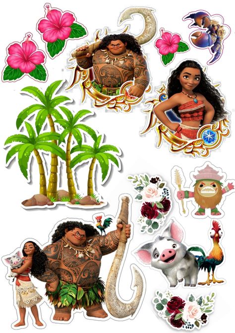 Moana Toppers Printable, Moana Stickers Printable, Moana Characters Printables, Moana Cake Topper Printable Free, Moana Birthday Cake Topper, Moana Cake Topper Printable, Moana Cake Design, Moana Stickers, Moana Printables