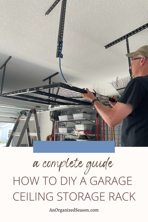 Diy Garage Ceiling Storage, Ceiling Storage Garage, Diy Overhead Garage Storage, Small Garage Organization, Garage Storage Units, Ceiling Storage Rack, Overhead Storage Rack, Garage Ceiling Storage, Garage Storage Inspiration