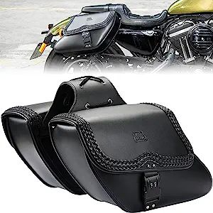 kemimoto Motorcycle Saddlebags, Synthetic Leather Side Bag with Lock, 28L Waterproof Double Strap Studded Slant Saddle Bags Avoiding the Turn Signal for Sportster, Black Honda Cruiser, Leather Side Bag, Helmet Storage, Best Motorbike, Black Saddle, Motorcycle Saddlebags, Fat Boy, Honda Shadow, Side Bag