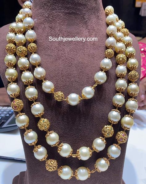 Nakshi Pearl Mala, South Sea Pearls Indian Jewellery, Nakshi Balls Mala, Moti Mala Jewellery, Nakshi Balls, Pearls Chains, Moti Mala, Big Pearl Necklace, Victorian Vases