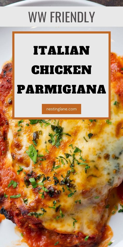 WW Friendly Italian Chicken Parmigiana Recipe. A hearty and healthy comfort food dinner. Lemon And Herb Chicken, Healthy Comfort Food Dinners, Sticky Chicken Recipe, Chicken Parmigiana Recipe, Parmigiana Recipe, Herb Chicken Recipes, Pineapple Chicken Recipes, Baked Pesto Chicken, Easy Roast Chicken