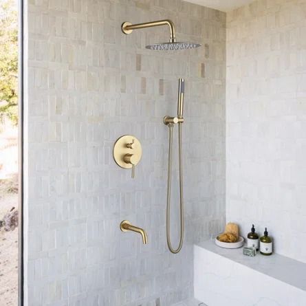 TL Bathroom Shower Set Wall Mount Complete Shower System with Rough-in Valve | Wayfair Shower Fixtures, Brass Shower, Luxury Shower, Shower Faucet Sets, Tub And Shower, Tub Spout, Tub Shower Combo, Shower Hose, Tub And Shower Faucets