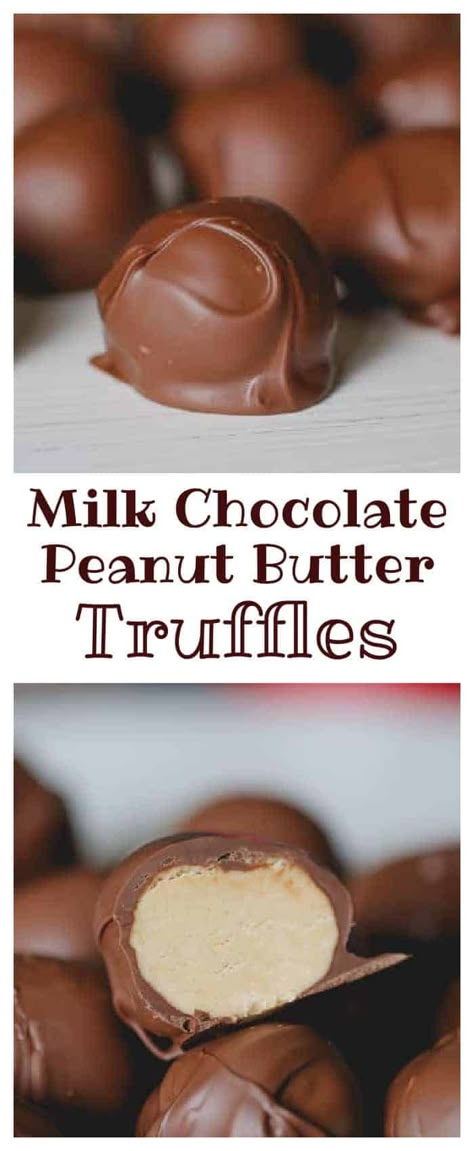 Milk Chocolate Peanut Butter Truffles! Soft, creamy peanut butter truffles enrobed in a rich, milk chocolate shell. #truffles #peanutbutter #milkchocolate #holidays #peanutbuttertruffles #candy #nobakecandy Milk Chocolate Dessert Recipes, Homemade Chocolate Peanut Butter, Marshmallow Dessert, Milk Chocolate Recipes, Peanut Butter Truffles, Keto Chocolate Chip Cookies, Homemade Chocolate Cake, Truffle Butter, Easy Chocolate Chip Cookies