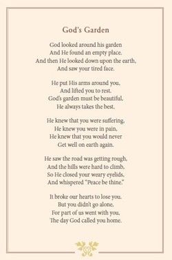 Modern funeral Poems Grandma Birthday Quotes, Grandma Poem, Garden Poems, Family Quotes Tattoos, Mom Birthday Quotes, Dad In Heaven, Sympathy Quotes, Grandma Quotes, Heaven Quotes