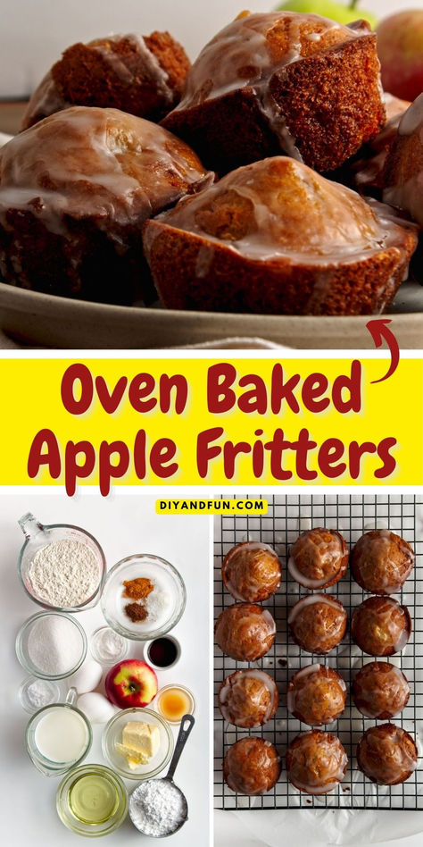 Oven Bake Apple Fritters- Easy Muffin Recipe Apple Fritters Gluten Free, Canned Apple Pie, Apple Recipes Easy Healthy, Gluten Free Apple Recipes, Oven Baked Apple, Baked Apple Fritters, Tea Biscuit, Apple Recipes Healthy, Baked Apple Recipes