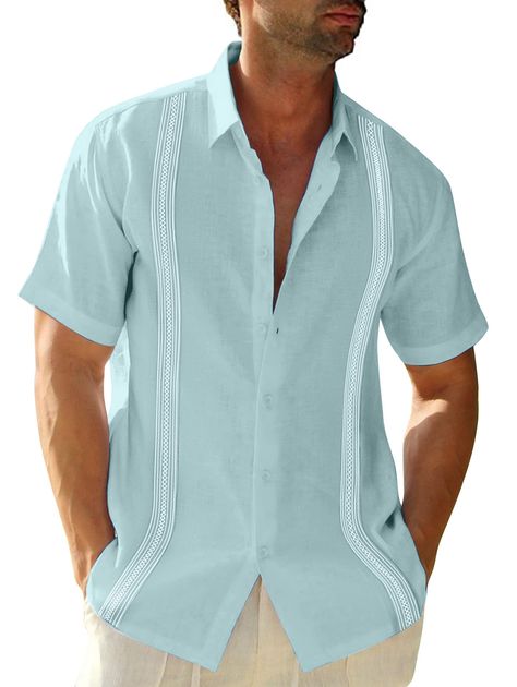 PRICES MAY VARY. Premium Fabric: Crafted from cotton and linen, a high-quality, breathable fabric that is gentle and soft on the skin, our JEKAOYI men's button-down shirts offer unparalleled comfort for all-day wear. Cuban Guayabera Design: Featuring a unique contrasting guayabera lace design inspired by the classic cuban style, these shirts add a touch of sophistication to any outfit. Versatile Style: These shirts are designed for versatility, allowing you to create a variety of stylish outfits Mens Fall Outfits, Beach Tops Summer, Cuban Shirts, Guayabera Shirt, Fall Outfits Men, Mens Linen, Beach Shirt, Mens Fall, Shirt Button